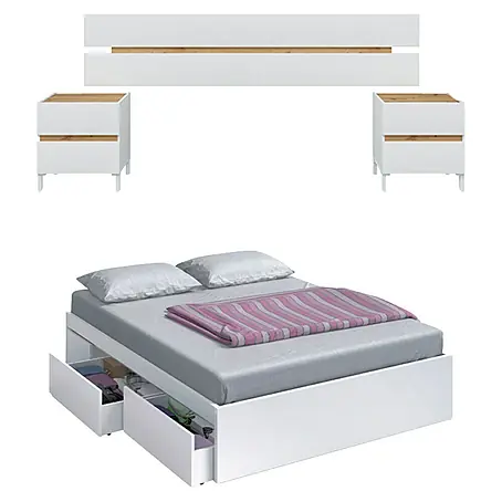 Cama Kendra con cabecero y mesitas de noche Tempus