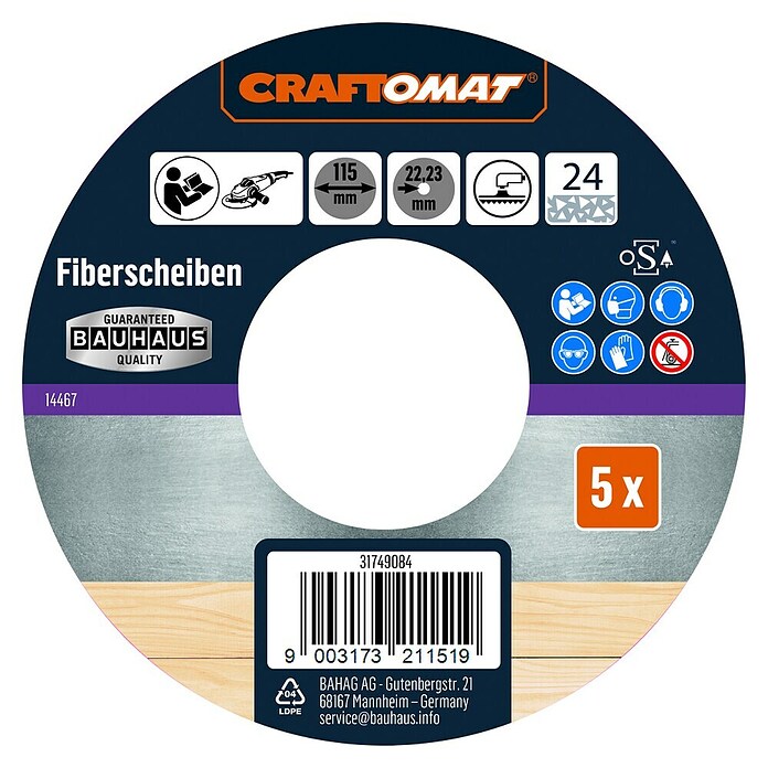 Craftomat Brusna ploča od vlakana  (Promjer: 115 mm, Granulacija: 24, 5 Kom.) | BAUHAUS