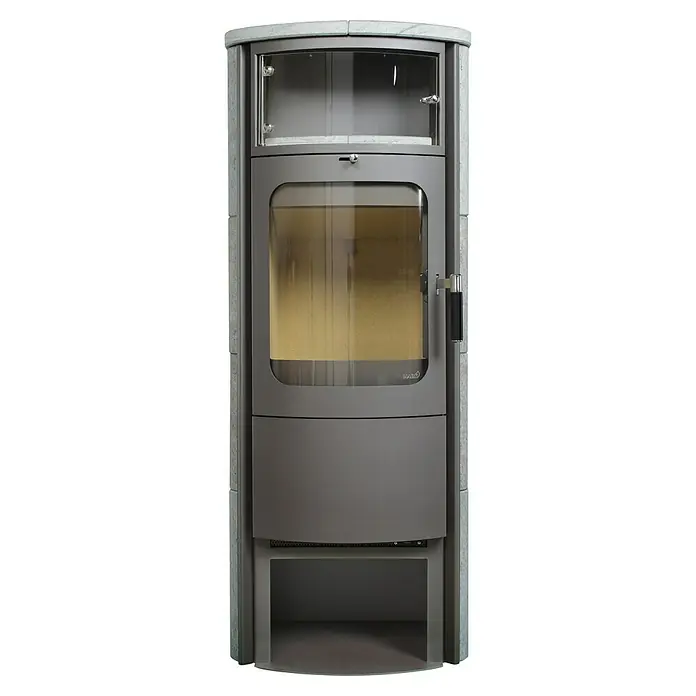 Hark Kaminofen Opera B Grande - 5 kW, Raumheizvermögen: 138 m³, Material Verkleidung: Stahl, Grau - Elegantes Kaminofen-Design. Der Kaminofen mit Panorama-Feuerraum bietet wohlige Wärme und einen stilvollen Blickfang für Ihr Zuhause.