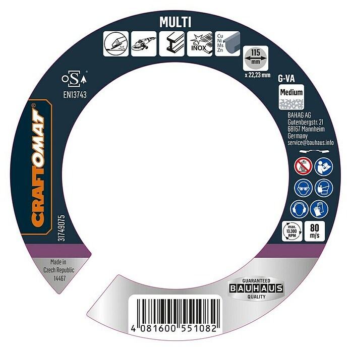 Craftomat Brusna ploča za metal i drvo G-VA Medium  (Promjer rezne ploče: 115 mm) | BAUHAUS