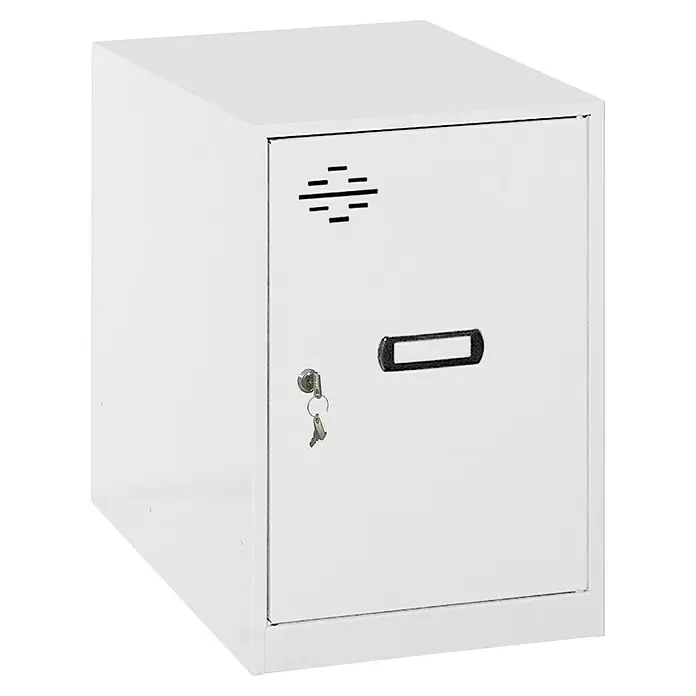 Simonrack Simonlocker Taquilla Mini - L x An x Al: 50 x 30 x 47,5 cm, Número de puertas: 1 ud., Blanco/Blanco - Taquilla metálica blanca con cerradura y ranuras de ventilación. Ideal para guardar documentos y objetos de valor en la oficina o en casa.