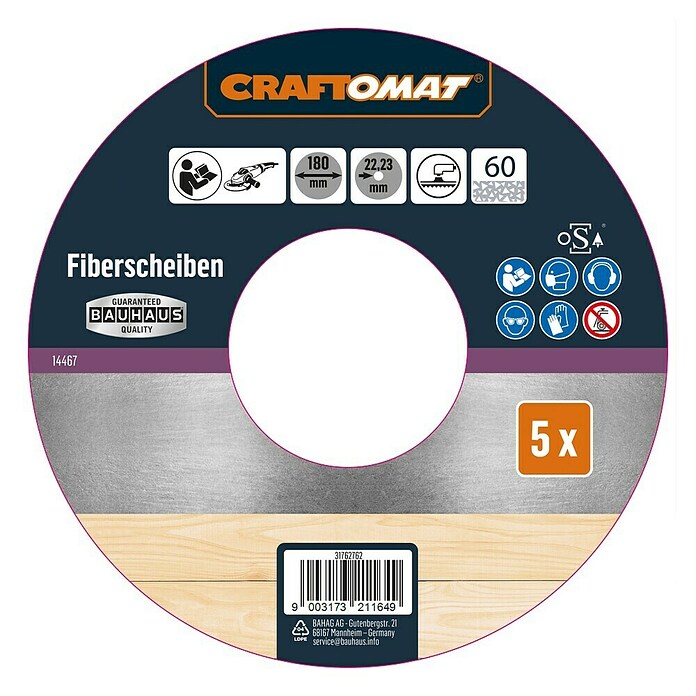 Craftomat Fiberschijven (Diameter: 180 mm, Korreling: 60, 5 st.) | BAUHAUS