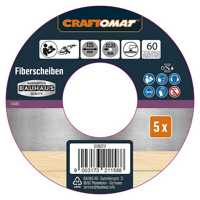Craftomat Fiberschijven (Diameter: 125 mm, Korreling: 60, 5 st.) | BAUHAUS