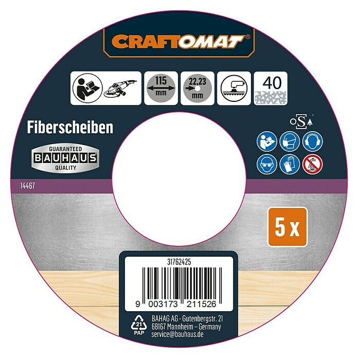Craftomat Brusna ploča od vlakana  (Promjer: 115 mm, Granulacija: 40, 5 Kom.) | BAUHAUS