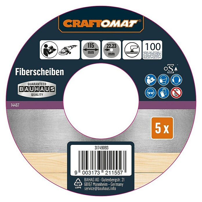 Craftomat Brusna ploča od vlakana  (Promjer: 115 mm, Granulacija: 100, 5 Kom.) | BAUHAUS