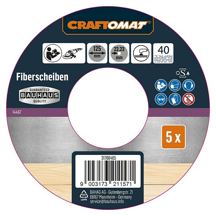 Craftomat Brusna ploča od vlakana  (Promjer: 125 mm, Granulacija: 40, 5 Kom.) | BAUHAUS