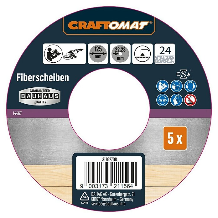 Craftomat Fiberschijven (Diameter: 125 mm, Korreling: 24, 5 st.) | BAUHAUS