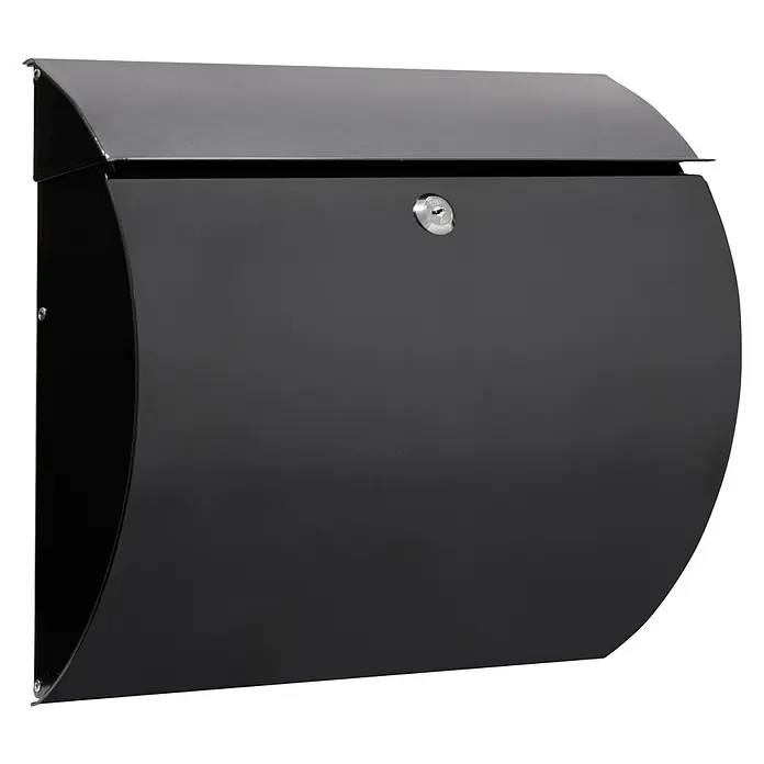 Arregui Buzón de pared Aura - L x An x Al: 37,5 x 10,5 x 33 cm, Negro - Un buzón negro elegante con diseño curvo y cerradura, ideal para casas modernas y protege el correo de la intemperie.