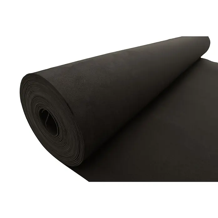 Bur2000 Base aislante Sound 2 - 25 m², Espesor: 2 mm - Primer plano de un rollo de lámina de espuma negra, perfecto para diversas aplicaciones de manualidades o aislamiento.