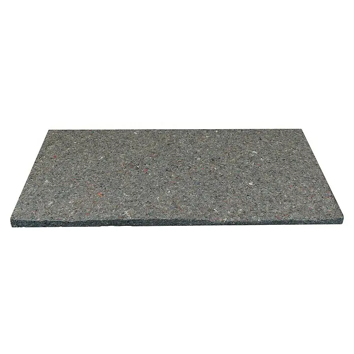 Bur2000 Placa absorbente acústica Felt 34 - 120 x 60 cm, Espesor: 6 cm, Algodón - Primer plano de un panel de aislamiento acústico gris claro con una base oscura, ideal para instalar bajo suelos laminados o de parqué.
