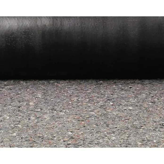 Bur2000 Placa absorbente acústica Noise 35 R - 6 m x 1 m x 18 mm, Espuma viscoelástica - Detalle de un rollo de tela asfáltica negra sobre una superficie gris texturizada.