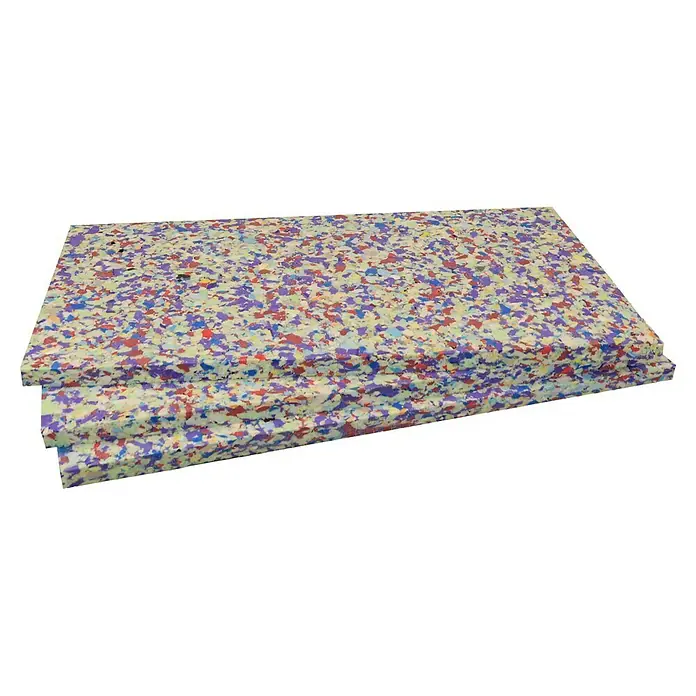 Bur2000 Placa aislante multiuso - L x An x Al: 2 m x 1 m x 4 cm, Densidad aparente: 80 kg/m³ - La imagen muestra una colchoneta de espuma de alta calidad con colores mezclados, diseñada para comodidad y estabilidad, ideal para deportes y actividades recreativas.