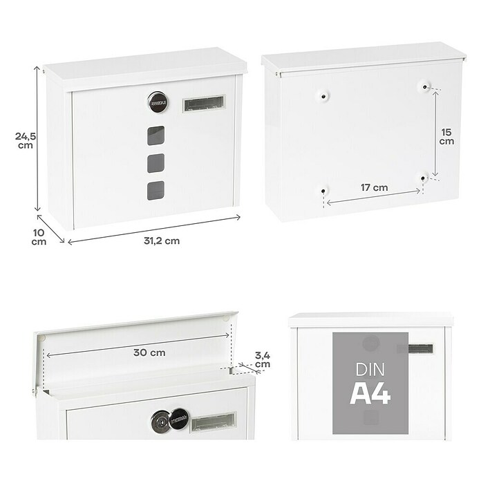 Arregui Buzón de correo Chance (L x An x Al: 100 x 312 x 245 mm, Acero, Blanco) | BAUHAUS