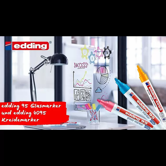 Edding Glasmarker 95 - Weiß, Strichstärke: 1,5 mm - 3 mm - edding 95 Glasmarker und edding 4095 Kreidemarker  Zuverlssige Anwendung auf Glasoberflchen