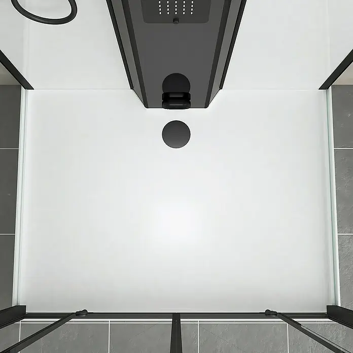 Aurlane Cabina de ducha de vapor Relax Hammam - 90 x 115 x 215 cm, Negro - Ducha moderna y elegante con paneles de vidrio esmerilado y un cabezal de ducha negro para una experiencia de baño elegante.