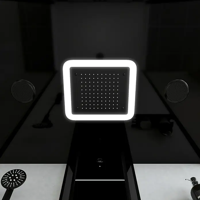 Aurlane Cabina de ducha de vapor Relax Hammam - 90 x 115 x 215 cm, Negro - Cabina de ducha moderna con un elegante cabezal de ducha e iluminación integrada para una experiencia relajante.