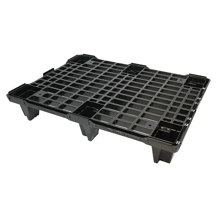 BAUHAUS Kunststoffpalette SF 600 UL A - L x B x H: 60 x 80 x 13 cm - Schwarze Kunststoffpalette mit Gitterstruktur und Füßen, ideal für Lagerung und Transport.