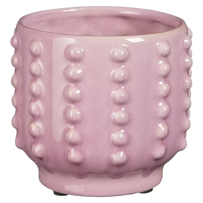 Edelmann Übertopf rund Boaz - Außenmaß (Ø x H): 12,5 x 11,5 cm, Rosa, Keramik, Glänzend - Rosa Keramikübertopf mit gepunkteter Struktur.