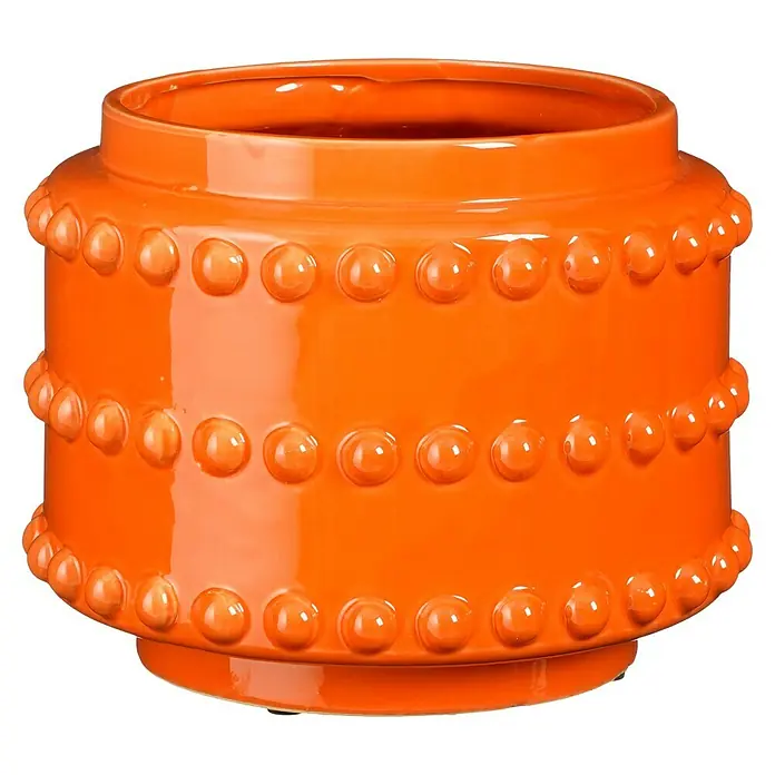 Edelmann Übertopf rund Boaz - Außenmaß (Ø x H): 22 x 19 cm, Orange, Keramik, Glänzend - Oranger, zylindrischer Keramikblumentopf mit Noppendekor. Ein dekoratives Gefäß für Zimmerpflanzen und mehr.