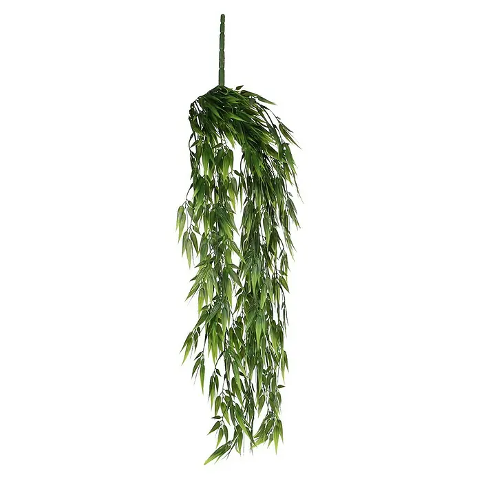 Kunstpflanze Bambus - Höhe: 80 cm, Grün, Kunststoff - Künstlicher herabhängender Bambusbusch mit grünen Blättern. Ideal für Dekorationen, die einen Hauch Natur in Innenräume bringen.