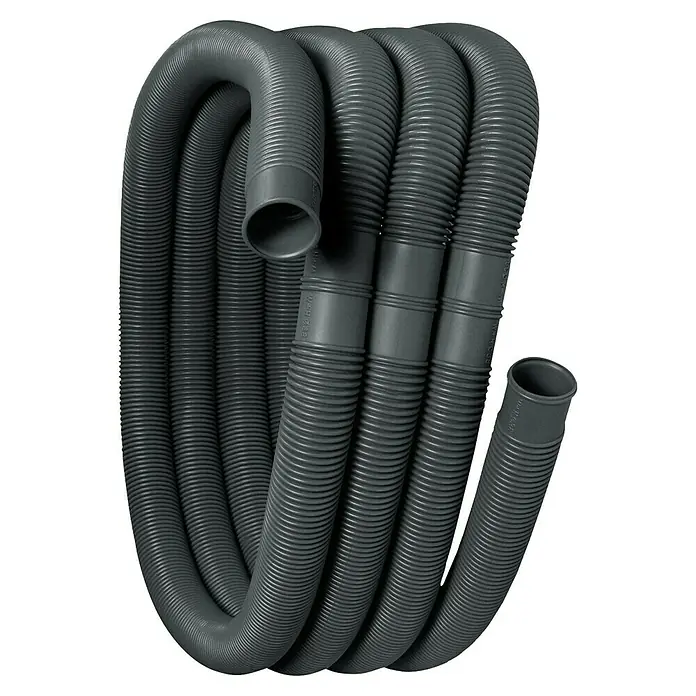 Schwimmbadschlauch - Durchmesser: 38 mm, 100 cm - Nahaufnahme eines flexiblen, grauen Schlauchs mit geriffelter Oberfläche, der aufgerollt ist und zwei offene Enden zeigt.