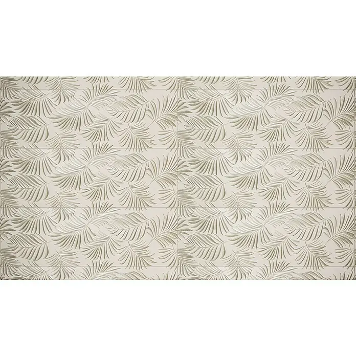 Wandfliese Palmeto Dekor Perla - 30 x 90 cm, Hellgrau, Matt - Wandfliesen mit einem eleganten Palmenblattmuster, das eine tropische und beruhigende Atmosphäre schafft.
