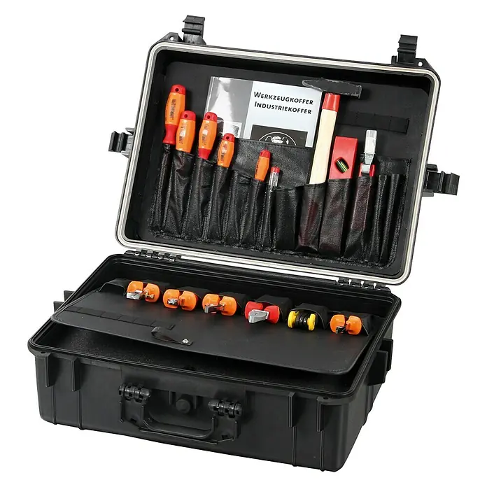 Hepco & Becker Werkzeugkoffer Solid 5625 - L x B x H: 435 x 515 x 225 mm - Werkzeugkoffer aus Kunststoff mit verschiedenen Werkzeugen wie Schraubendrehern, Hammer und Zangen.