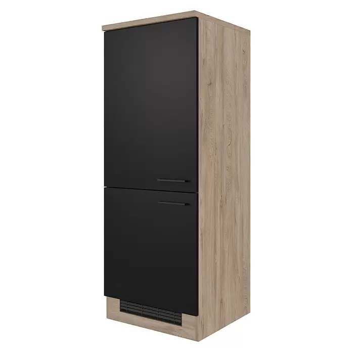 Flex-Well Geräteumbauschrank Capri - 60 x 60 x 161 cm, Schwarz - Hoher Holzdekor-Schrank mit zwei mattschwarzen Türen und schwarzen Griffen, inklusive Lüftungsgitter.