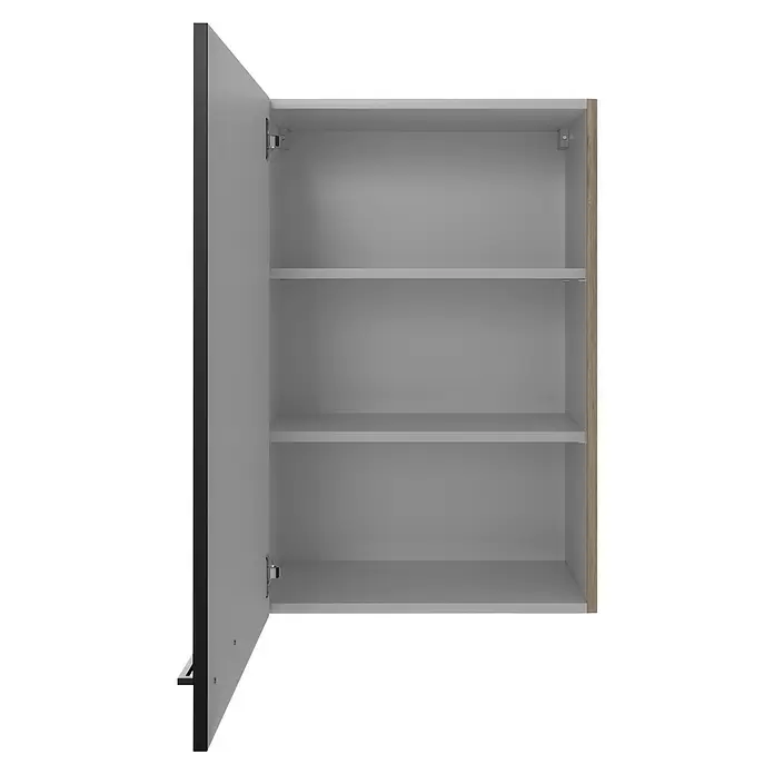 Flex-Well Küchen-Hängeschrank Capri - L x B x H: 32 x 60 x 89 cm, Schwarz/Braun - Offener grauer Wandschrank mit drei Einlegeböden.