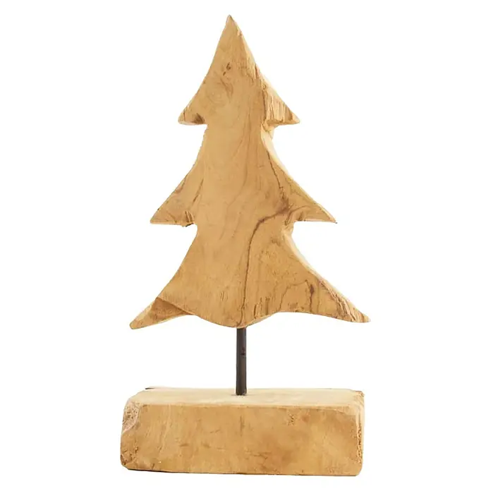 Holz-Weihnachtsbaum - L x B x H: 15 x 10 x 38 cm, Braun, Holz, 1 Stk. - Dekorative hölzerne Weihnachtsbaumfigur mit natürlicher Holzmaserung, montiert auf einem Sockel. Perfekt für festliche Dekorationen.
