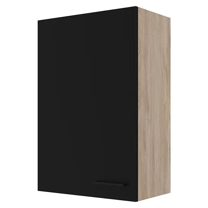Flex-Well Küchen-Hängeschrank Capri - L x B x H: 32 x 60 x 89 cm, Schwarz/Braun - Schwarze Schranktür mit schwarzem Griff und hellen Holzmaserungsseiten.