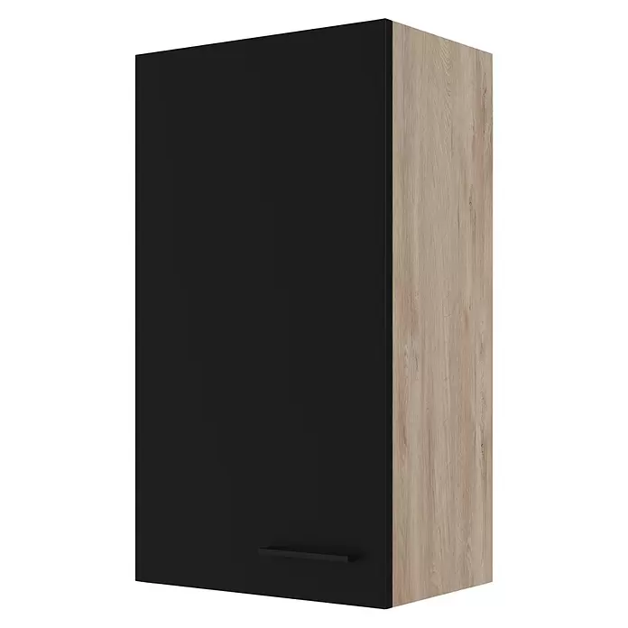 Flex-Well Küchen-Hängeschrank Capri - L x B x H: 32 x 50 x 89 cm, Schwarz/Braun - Zweifarbiges Schrankmodul mit matter schwarzer Tür, heller Holzoptik-Seite und integriertem Griff.