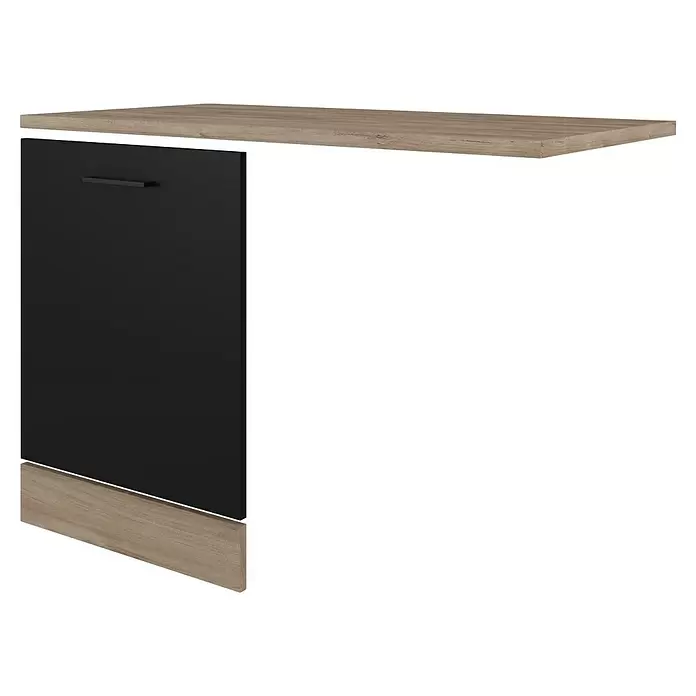Flex-Well Geschirrspülerfront Capri - L x B x H: 60 x 110 x 85 cm, Schwarz - Schrankmodul mit hellem Holzdekor und schwarzer Tür mit Griff.