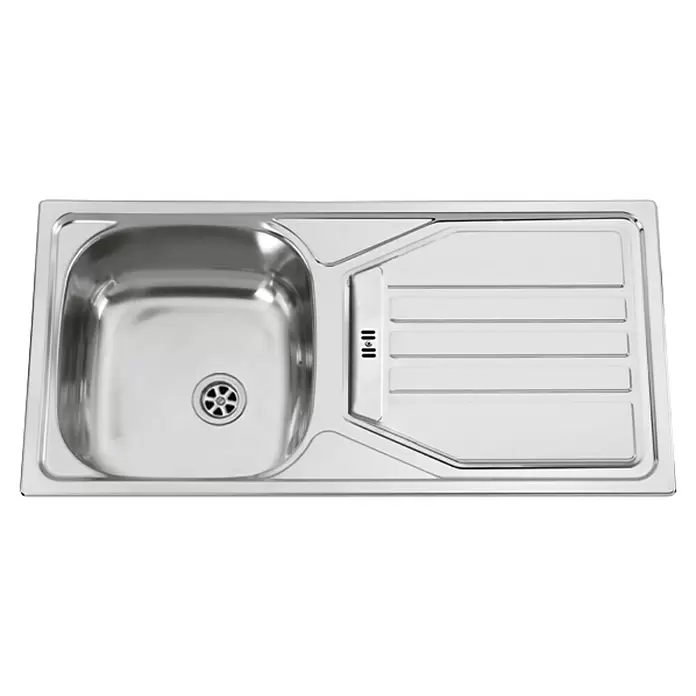 Flex-Well Küchenzeile Capri - Breite: 310 cm, Schwarz, Mit Elektrogeräten - Edelstahl-Küchenspüle mit einem Becken und Abtropffläche.
