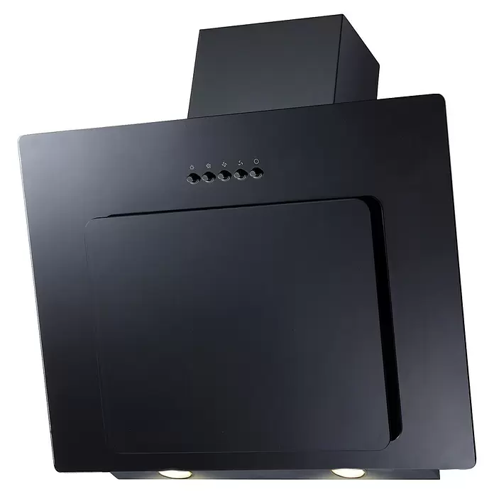 Flex-Well Lund Singleküche Typ 1 - Breite: 210 cm, Lichtgrau, Mit Elektrogeräten - Schwarze Dunstabzugshaube mit Bedienelementen und integrierten Lichtern.