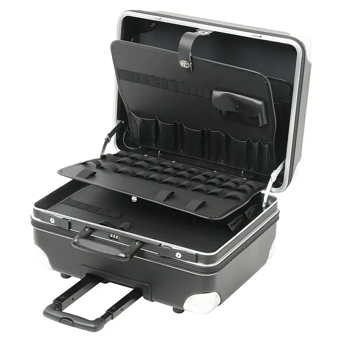 Hepco & Becker Werkzeugkoffer Robust 5770 - L x B x H: 430 x 510 x 300 mm, High Density Polyethylen (HDPE) - Rollkoffer aus schwarzem Leder mit Fächern. Ideal für Reisen und den Transport von Werkzeugen.