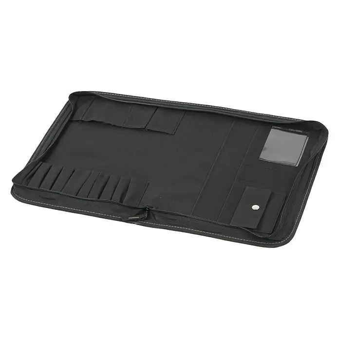 Hepco & Becker Werkzeugtasche Polytex 5800 - Polyester - Eine schwarze, offene Reißverschlusstasche mit mehreren Fächern unterschiedlicher Größe für verschiedene Gegenstände.