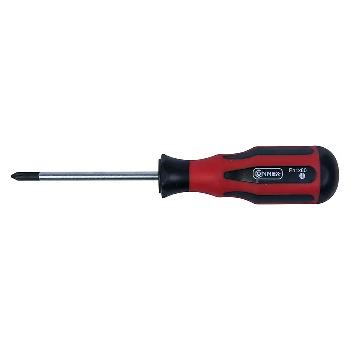 Connex Destornillador COX353001 - PH 1, Longitud de la hoja: 80 mm - Destornillador de estrella Connex Ph1x80 con mango rojo y negro, ideal para tareas de atornillado precisas.