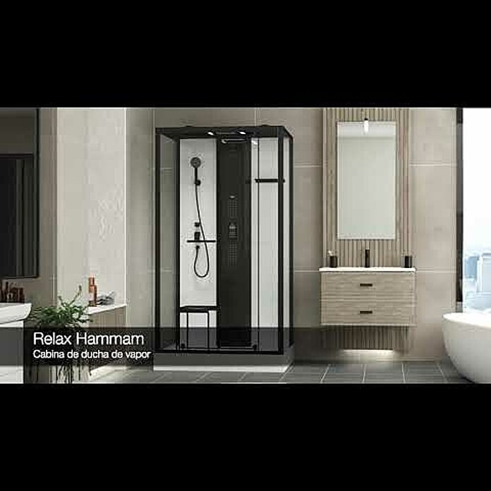 Aurlane Cabina de ducha de vapor Relax Hammam (90 x 115 x 215 cm, Negro) | BAUHAUS