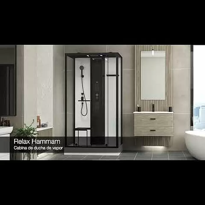 Aurlane Cabina de ducha de vapor Relax Hammam - 90 x 115 x 215 cm, Negro - Cabina de ducha de vapor Relax Hammam
