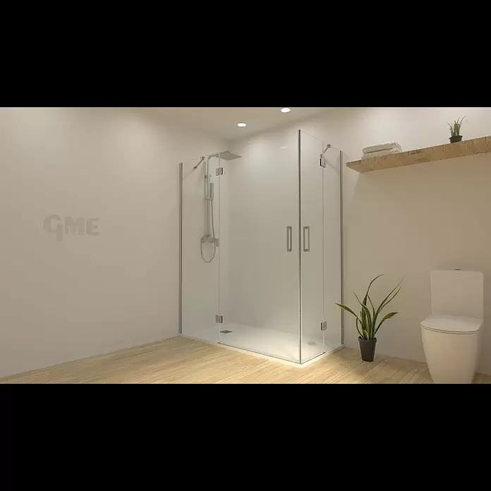 GME Mampara de ducha esquinera Glass Combi C - L x An x Al: 70 x 100 x 195 cm, Plata brillo, L x An x Al: 70 x 100x (20/80) x 195 cm - Mampara de Ducha Glass Fijo + Abatible con Bisagras