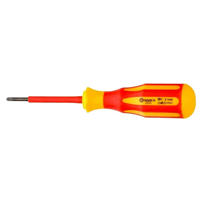 Connex Destornillador para electricista COX336510 - PZ 0, Longitud de la hoja: 60 mm - Destornillador Phillips aislado de Connex, ideal para trabajos eléctricos hasta 1000V. Mango ergonómico para un agarre seguro.