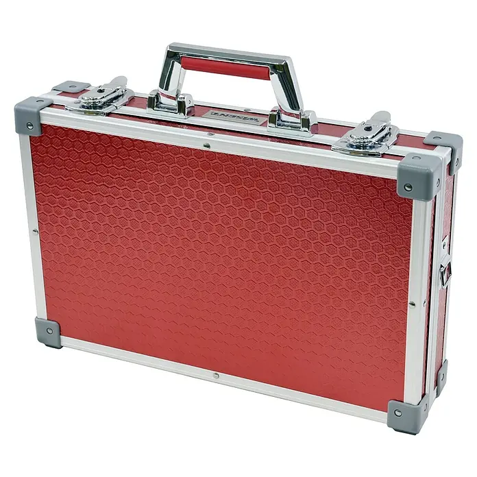 Wisent Universalkoffer - L x B x H: 400 x 250 x 90 mm, Schwarz/Rot/Grün/Blau - Roter Werkzeugkoffer mit Aluminiumrahmen und Tragegriff. Ideal für die Aufbewahrung und den Transport von Werkzeugen und Zubehör.