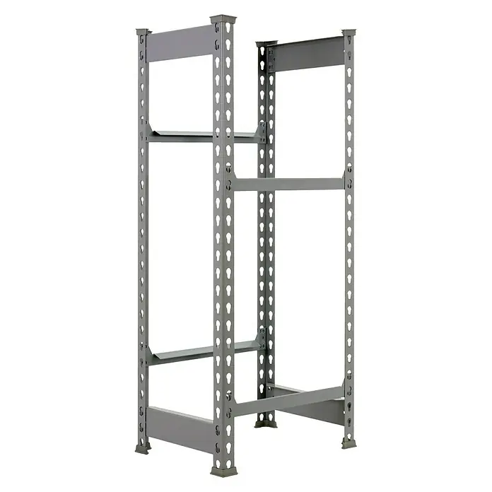 Simonrack Simonbottle Getränkekistenregal Bottleclick - H x B x T: 100 x 40 x 30 cm, Traglast Einlegeboden: 100 kg, Anzahl Böden: 2 Stk., Stecken, Grau - Abbildung eines stabilen, grauen Lagerregals mit mehreren Ebenen und robusten Stützen, ideal für Lagerung und Organisation.