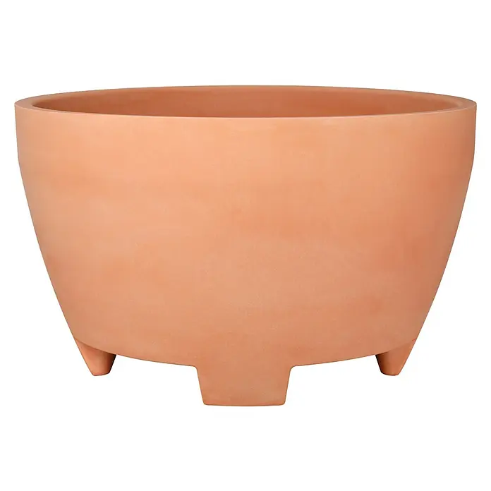 Geli Pflanzkübel rund Megalos - Außenmaß (Ø x H): 98 x 58 cm, Kunststoff, Terrakotta - Ein Terrakotta-Blumentopf mit drei kleinen Füßen, ideal für Zimmerpflanzen und zur Dekoration von Innenräumen.
