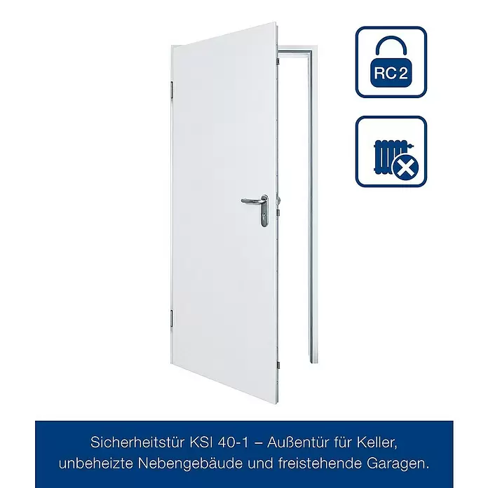 Hörmann Stahlschutztür KSI - 100 x 200 cm, DIN Anschlag: Links, Weiß - Weiße, offene Sicherheitstür RC2 für unbeheizte Bereiche.