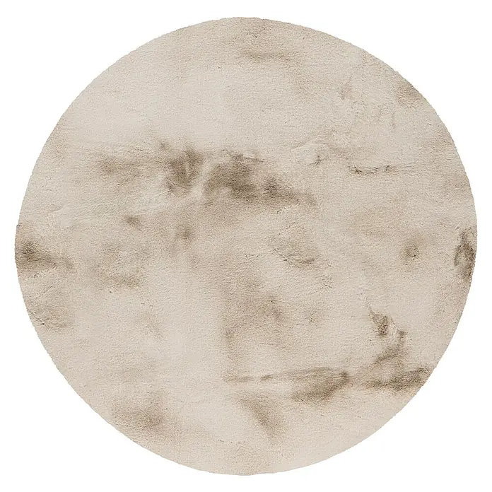 Fellteppich Happy - Light Taupe, Durchmesser: 160 cm, 100 % Polyester (Flor) - Runder Teppich in Beige mit unregelmäßigen grauen Mustern. Ideal für Wohnzimmer und Schlafzimmer, bringt Wärme und Stil.