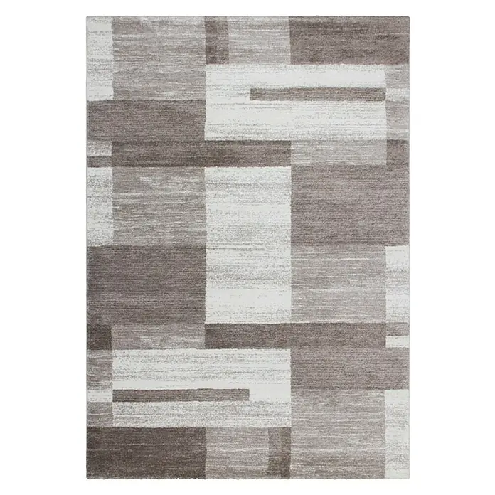 Kurzflorteppich Feeling 501 - Beige, 290 x 200 cm, 100 % Polypropylen (Flor) - Moderner Teppich mit geometrischem Muster in Grau- und Weißtönen für ein stilvolles Ambiente.