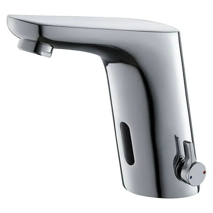 Rousseau Grifo de lavabo Infrarrojo - Cromo, Brillante - Un moderno grifo automático cromado con sensor y control de temperatura para el baño.