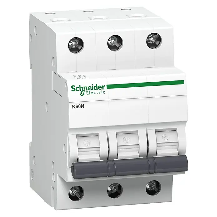 Schneider Electric Leitungsschutzschalter K60N - Auslösecharakteristik: C, 16 A, Polanzahl: 3 Stk. - Ein dreipoliger Schneider Electric K60N Leitungsschutzschalter, der für den Schutz elektrischer Stromkreise vor Überlastung und Kurzschlüssen sorgt.
